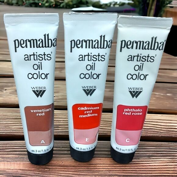 VTG Unused Weber Permalba Oil Color Cadmium Red Md Venetian Red Phthalo Red Rose - Picture 3 of 9